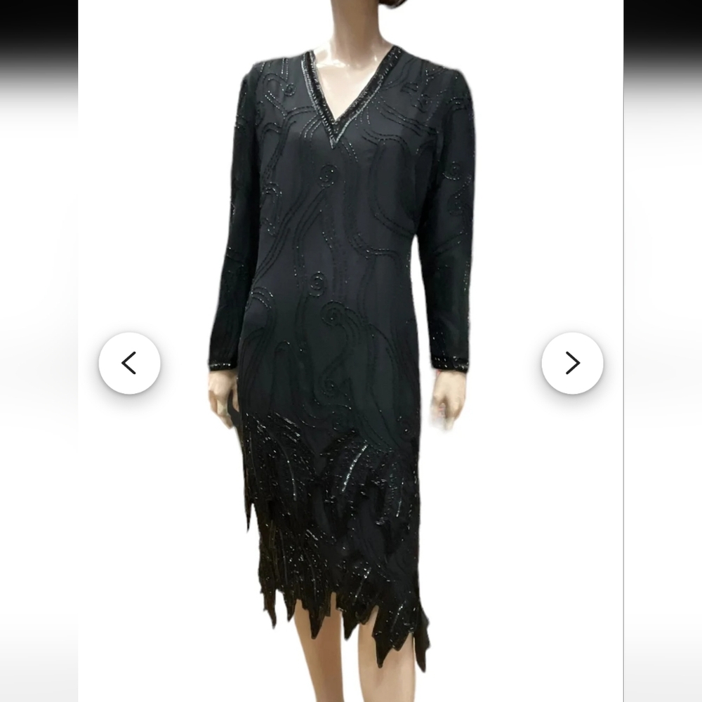 Black Beaded Dress Vintage Look Size 14